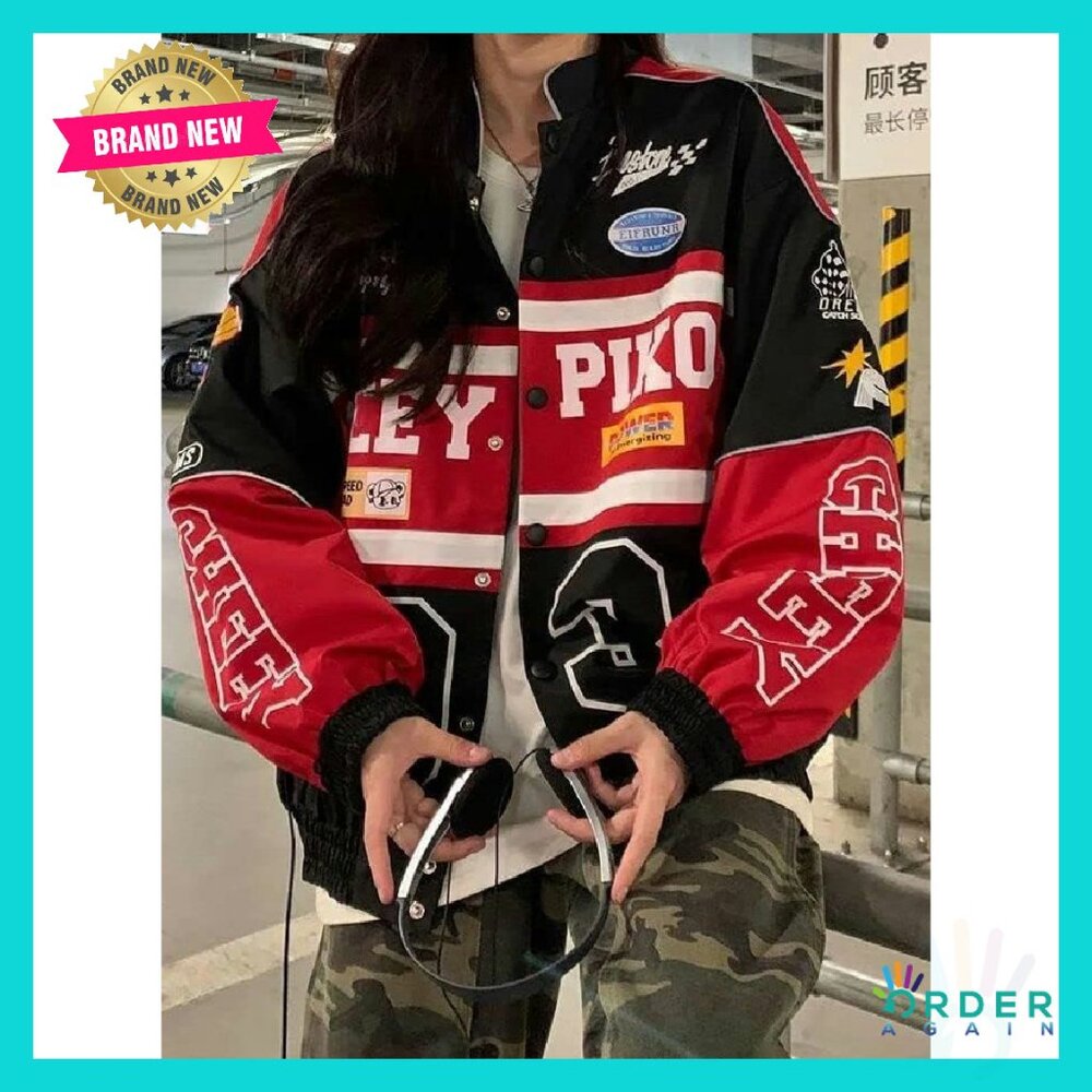 Varsity Bomber Jacket Patchwork Long Sleeve Y2K V… - image 6